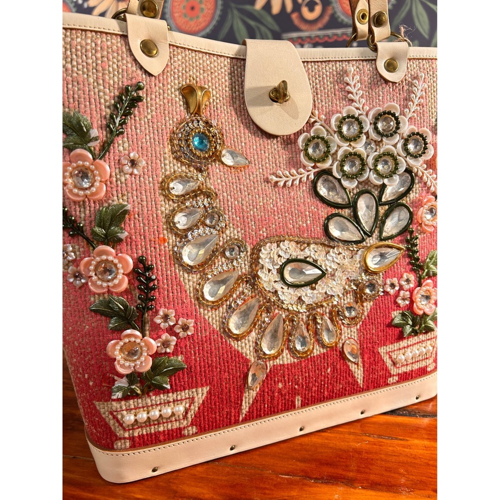 VTG Collins of Texas In The Pink Jewel Box Bag Peacock Bird Handbag 1960s whimsy - Picture 2 of 13